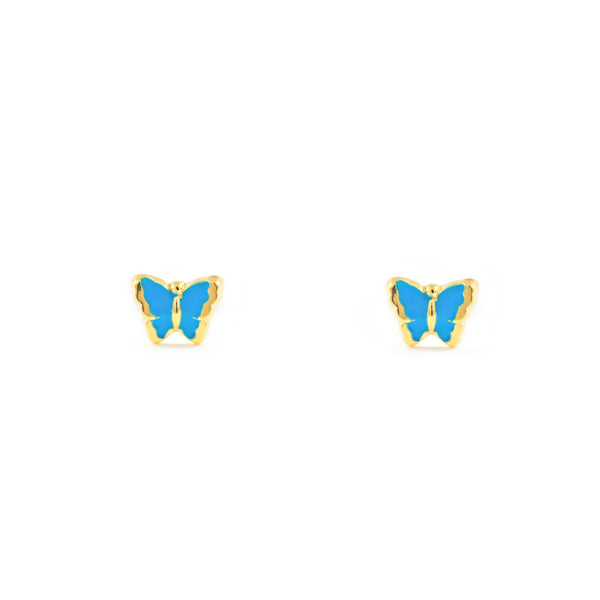 Intensive blaue Emaille Schmetterling Kinder Baby Mädchen Ohrringe Gelbgold 18K