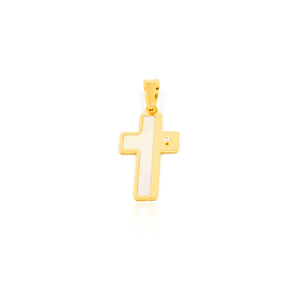 Kreuz religiöse Anhänger Glanz Perlmutt 18x12 mm Gelbgold 18K