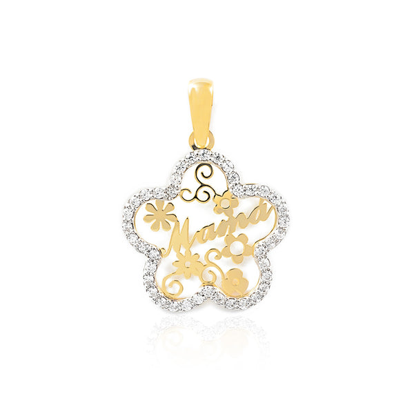 Blume Zirkon glänzender Anhänger 18K two color Gold