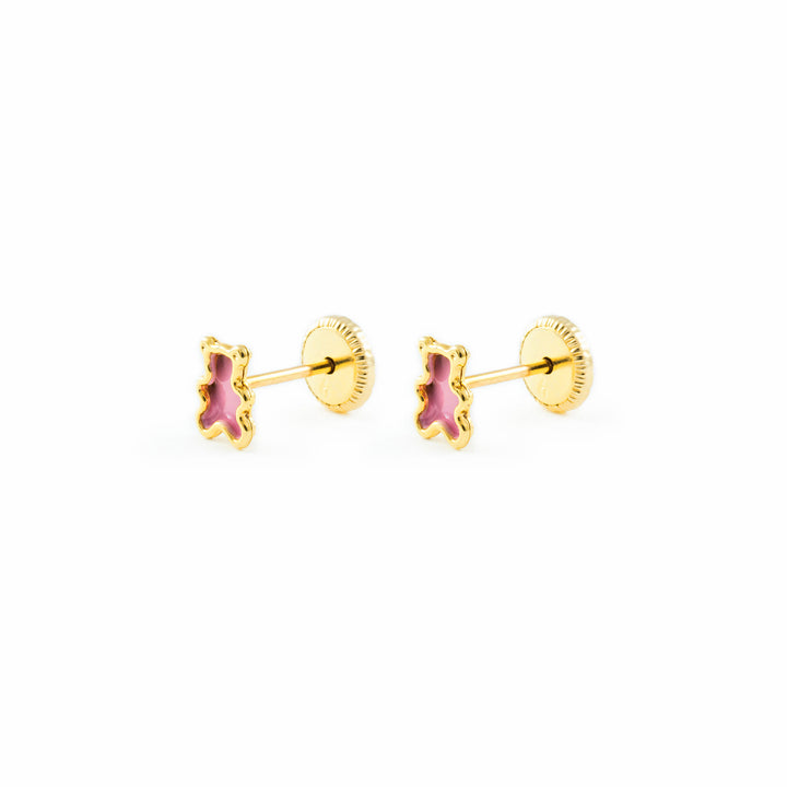 Pendientes Oro Bebe o Niña Oso esmalte rosa (9kts)