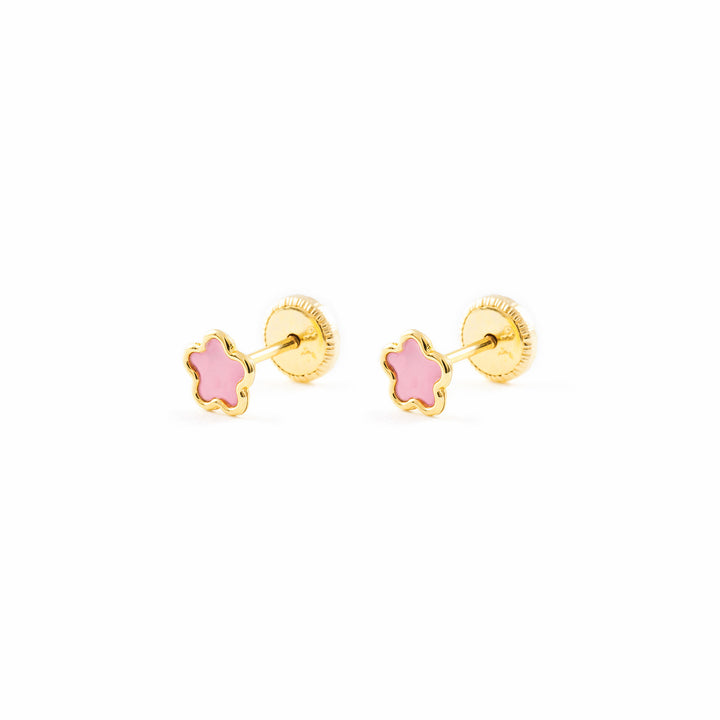 Pendientes Oro Bebe o Niña Margarita esmalte rosa (9kts)