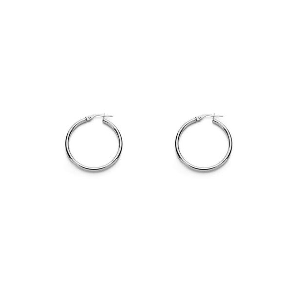 Damen & Kinder Ohrringe Hoop Creolen 24x2 mm Weißgold 18K