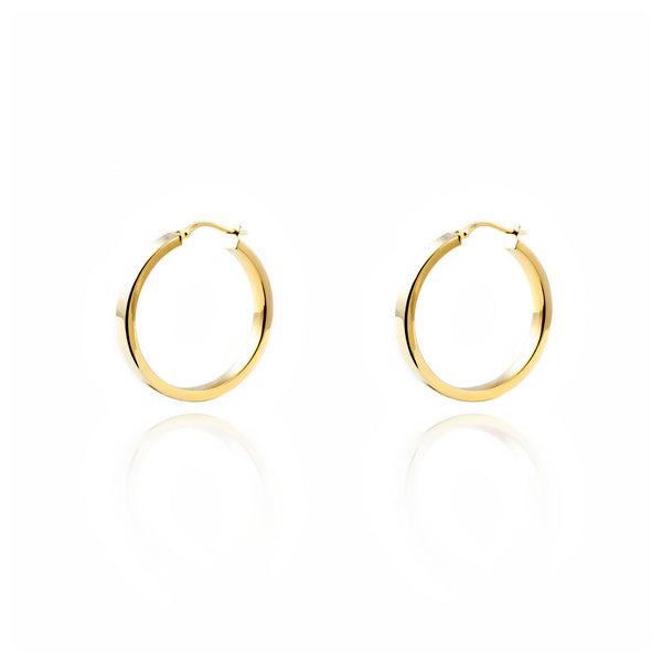 Damen & Kinder Ohrringe Rechteckige Hoop Creolen 24x4 mm Gelbgold 18K