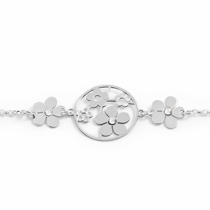 Pulsera Plata con Flores Caladas y circonitas