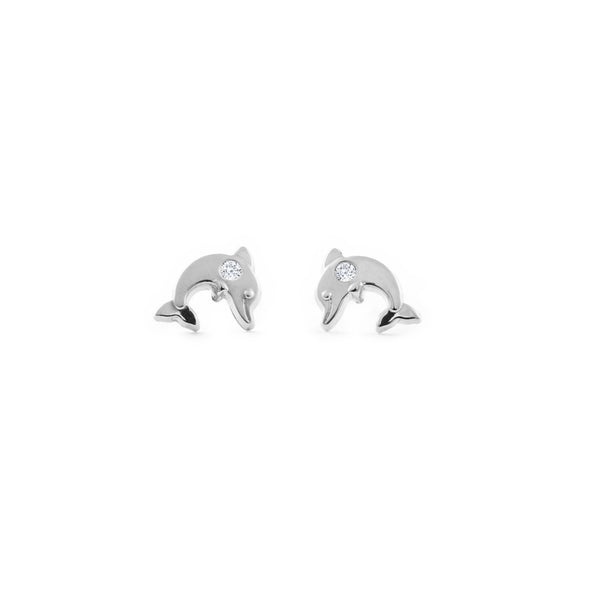 Delfin Zirkon Kinder Mädchen Ohrringe Weißgold 9K